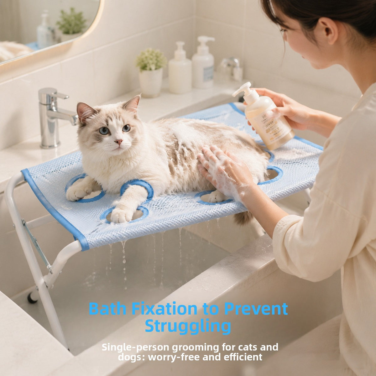 Soporte plegable para baño y aseo de mascotas