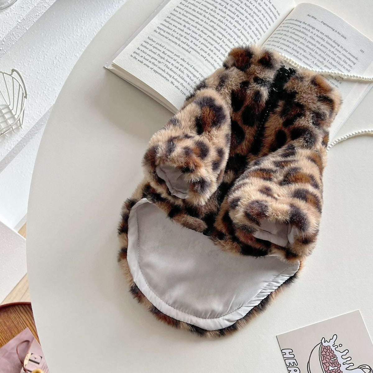 Polerón con gorro para mascota: abrigo peludo con estampado de leopardo para perros chicos y gatos